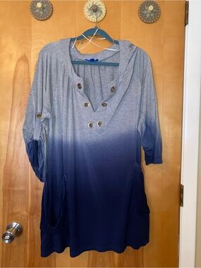 Blue Curl Ombre Navy to Light Gray Beach Cover Up with Grommet Detail